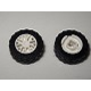 white wheel 11mm d x 6mm with 8 y spokes with black tire 17.5mm d x 6mm with shallow staggered treads - band around center of tread 93595 92409