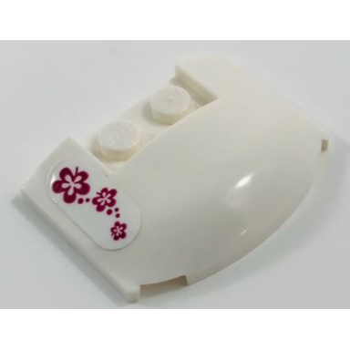 white wedge 3 x 4 x 2 3 triple curved with 3 magenta flowers pattern sticker - set 41091