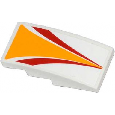 white slope curved 4 x 2 with red and bright light orange stripes pattern sticker - set 60019