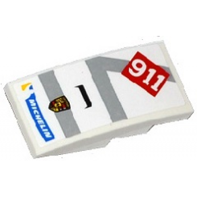 white slope curved 4 x 2 with michelin logo porsche logo light bluish gray stripes 911 and air intake pattern sticker - set 75912