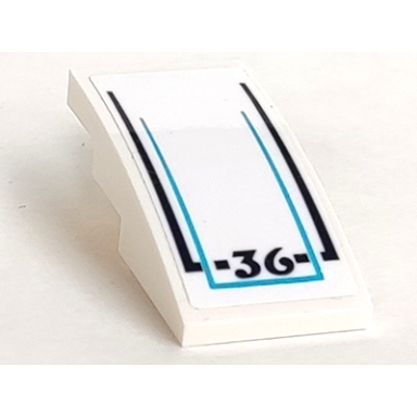 white slope curved 4 x 2 with 36 and dark blue stripes pattern sticker - set 60221