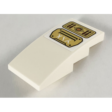 white slope curved 4 x 2 with gold armor plates machinery vents white ninjago logogram air pattern sticker - set 71702