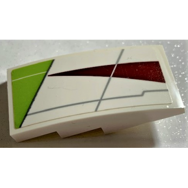 white slope curved 4 x 2 with sw lime triangle and dark red triangle pattern model left side sticker - set 75191