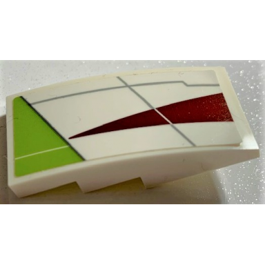 white slope curved 4 x 2 with sw lime triangle and dark red triangle pattern model right side sticker - set 75191