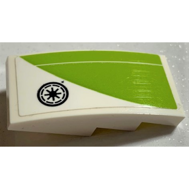 white slope curved 4 x 2 with sw republic logo and lime curve pattern model left side sticker - set 75191