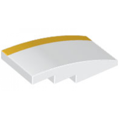 white slope curved 4 x 2 with bright light orange stripe on edge pattern model left side