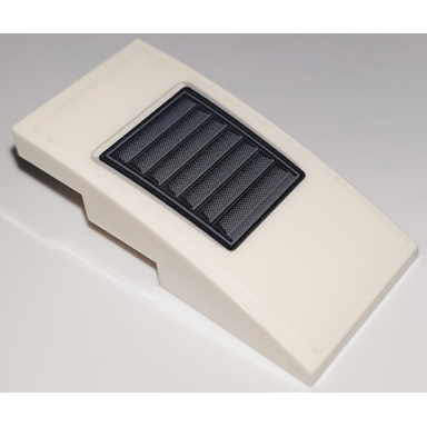 white slope curved 4 x 2 with black and dark bluish gray air vent pattern sticker - set 76908