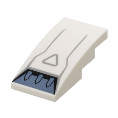 white slope curved 4 x 2 with sand blue air intake vent light bluish gray triangle and lines pattern