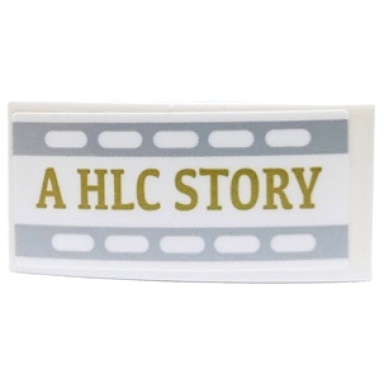 white slope curved 4 x 2 with gold a hlc story with light bluish gray filmstrip edges pattern model left side sticker - set 41448