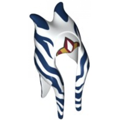 white minifigure headgear headdress sw togruta montrals long with dark blue stripes red and yellow headband pattern ahsoka tano