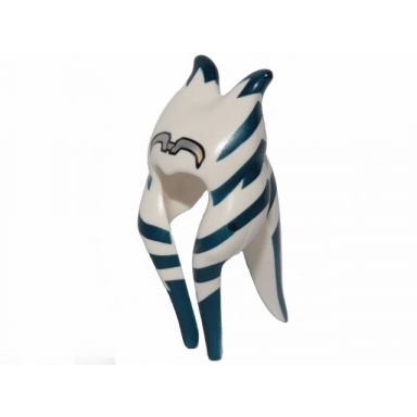 white minifigure headgear headdress sw togruta montrals long with dark blue stripes silver headband pattern ahsoka tano