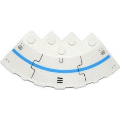 white brick round corner 6 x 6 with slope 33 edge facet cutout with blue stripe black lines vent and 8 rivets pattern sticker - set 70709