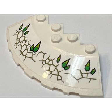 white brick round corner 6 x 6 with slope 33 edge facet cutout with green and lime crystals and scales with olive green cracks pattern sticker - set 70679