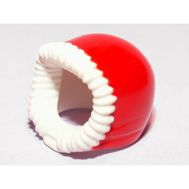 white minifigure headgear hood fur-lined short with red hood pattern