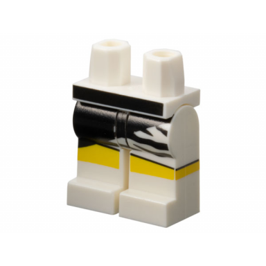 white hips and legs with black and white wrap skirt with animal stripes yellow knees pattern