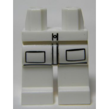 white hips and legs with 2 lab coat pockets and 1 button pattern