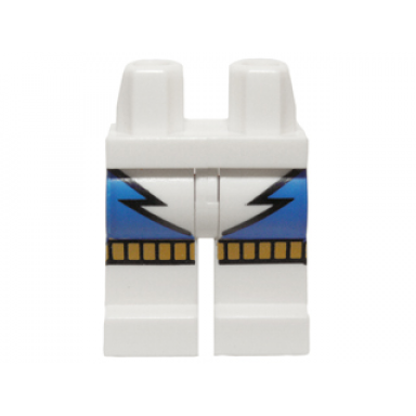 white hips and legs with blue lightning panels and gold knee straps pattern