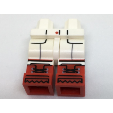 white hips and legs with red diamond button pockets and detailed red boots pattern