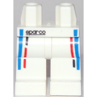 white hips and legs with sparco and red blue and black dotted lines pattern
