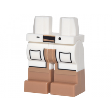 white hips and legs with lab coattails with 2 black pockets and medium nougat boots pattern
