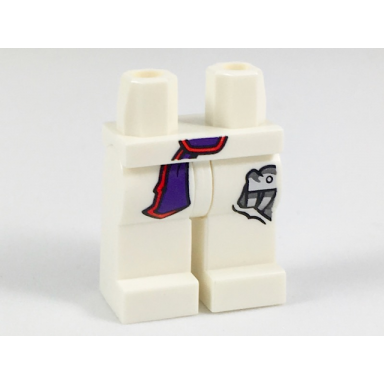 white hips and legs with dark purple and red sash silver robotic leg under tear pattern