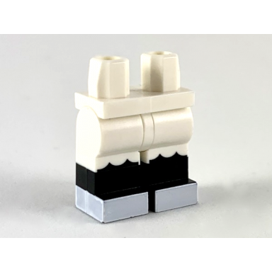 white hips and legs with molded black lower legs boots and printed black ruffles and white feet pattern