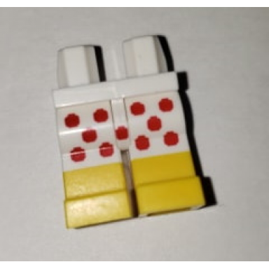 white hips and legs with molded yellow lower legs boots and printed red minifigure head silhouettes on shorts pattern