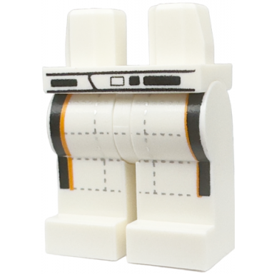 white hips and legs with belt black and orange stripes and silver stitching pattern