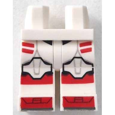 white hips and legs with sw clone trooper armor with knee pads red stripes and shoe tips pattern
