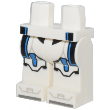 white hips and legs with black kama ends blue knee pads and silver toes pattern