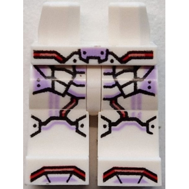 white hips and legs with armor panels and boot tips with lavender highlights red and coral trim pattern