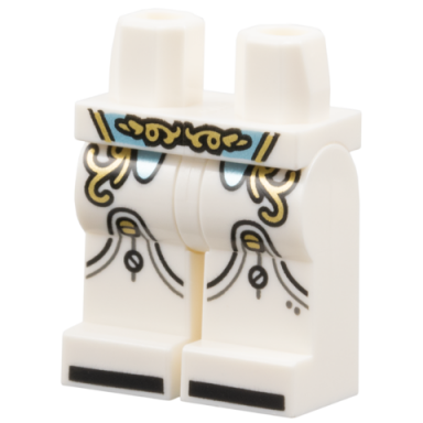 white hips and legs with metallic light blue trim gold filigree black soles pattern