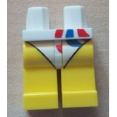 white hips and yellow legs with white leotard with red and blue team gb logo pattern