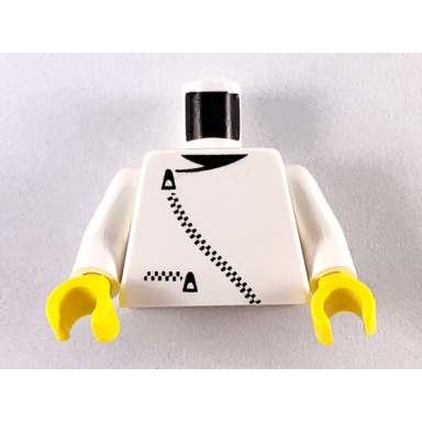 white torso jacket with black zippers and neck pattern white arms yellow hands