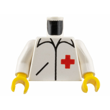 white torso hospital shirt with collar pocket and red cross pattern white arms yellow hands