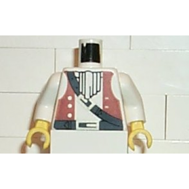 white torso pirate brown vest open with gold buttons over shirt with neck ruffle dark gray belts with buckles pattern white arms yellow hands
