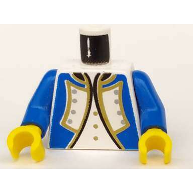 white torso imperial governor admiral blue uniform jacket with black and gold trim and silver buttons over shirt with buttons pattern blue arms yellow hands