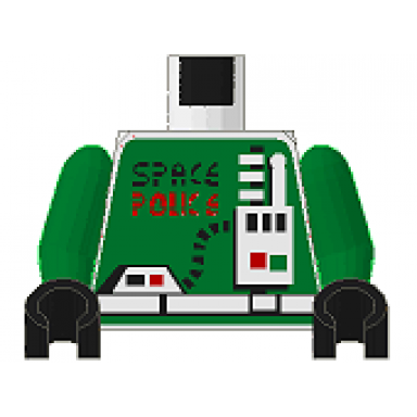 white torso space police with radio pattern green arms black hands