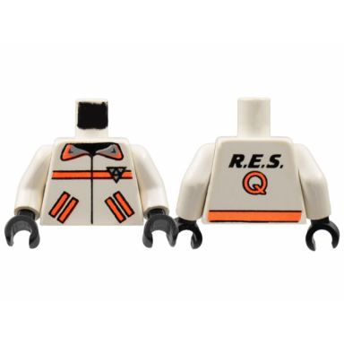 white torso res-q orange stripes pockets back logo pattern white arms black hands