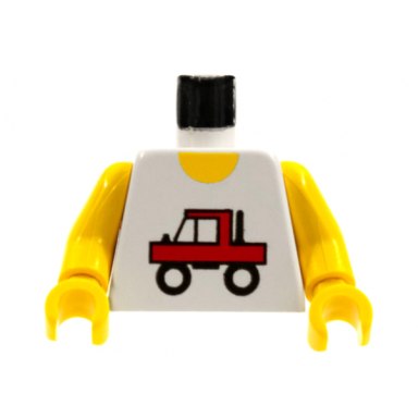 white torso town trucker red truck logo pattern yellow arms yellow hands