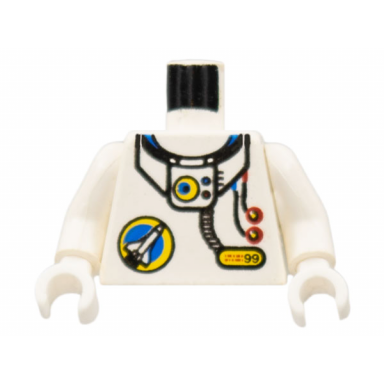 white torso space port logo tube and two red buttons pattern white arms white hands