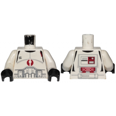 white torso sw armor clone trooper with dark red mark pattern white arms black hands