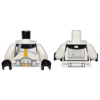white torso sw armor clone trooper with bright light orange stripe pattern white arms black hands