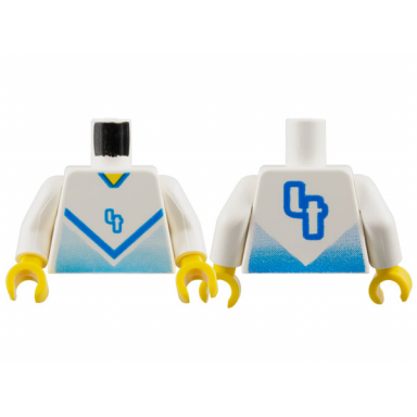 white torso soccer jersey shirt with blue chevron and number 4 yellow neck pattern white arms yellow hands
