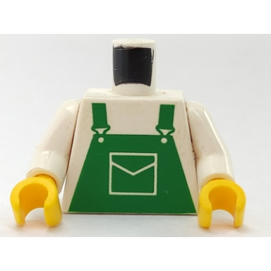 white torso overalls green with pocket pattern white arms yellow hands