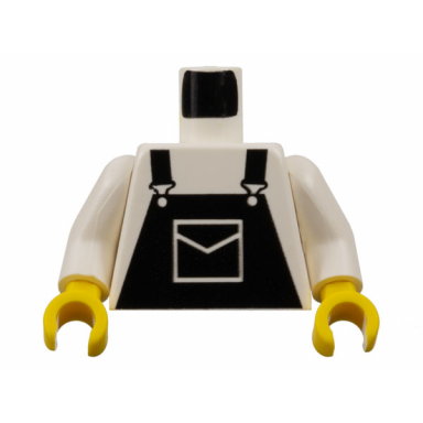 white torso overalls black with pocket pattern white arms yellow hands