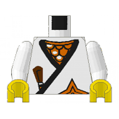 white torso castle ninja wrap brown dagger gold star gold scale mail pattern white arms yellow hands