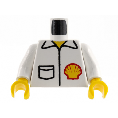 white torso shell logo on jacket with pocket pattern white arms yellow hands