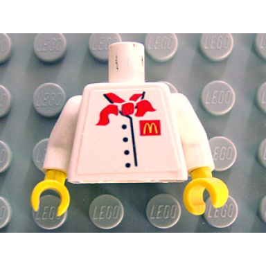 white torso chef with 4 buttons short red neckerchief mcdonalds logo pattern sticker white arms yellow hands