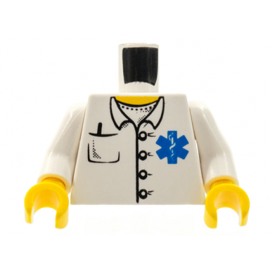 white torso hospital emt star of life open collar buttons pocket pen pattern white arms yellow hands
